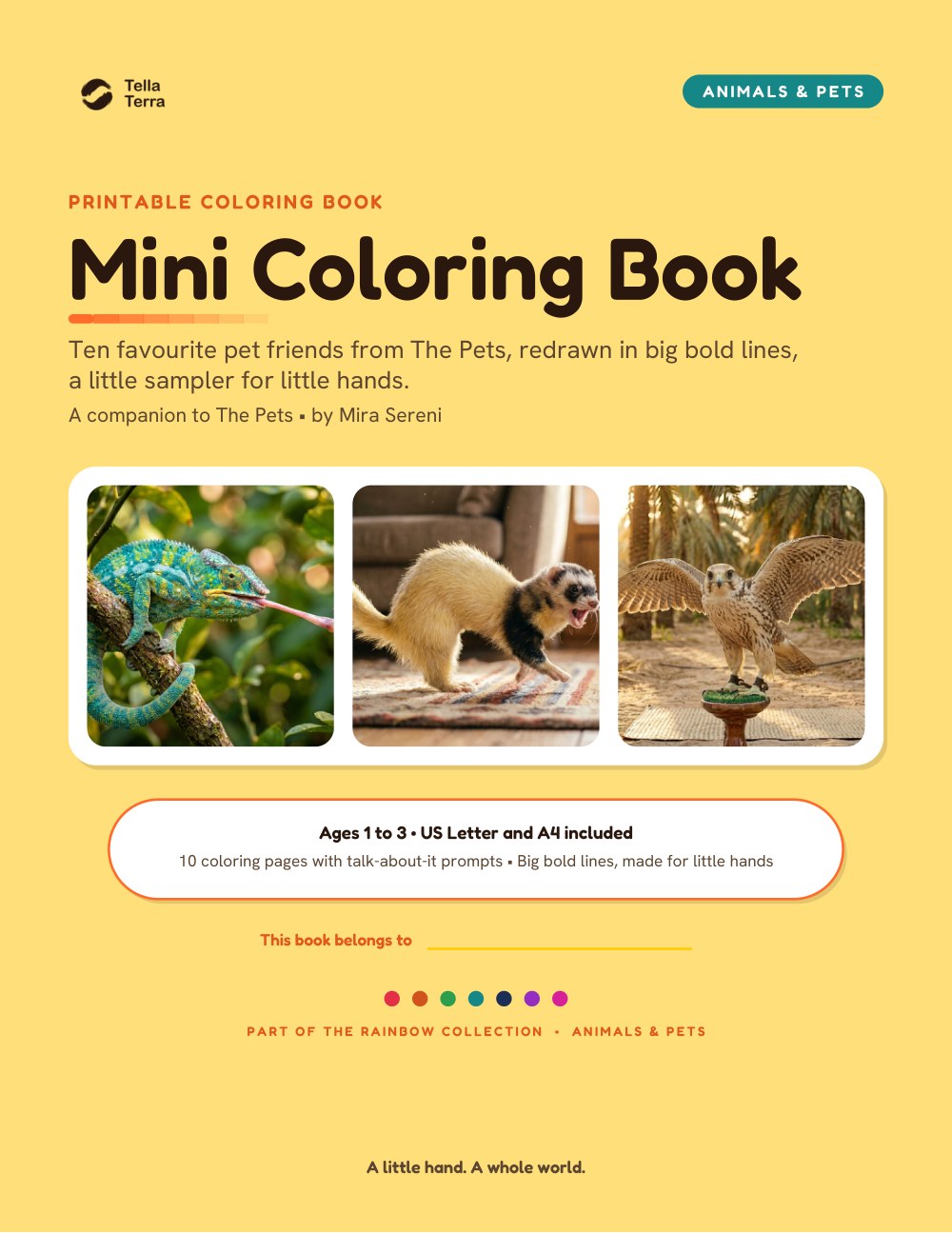 Cover of The Pets Coloring Book, ten animal friends to color